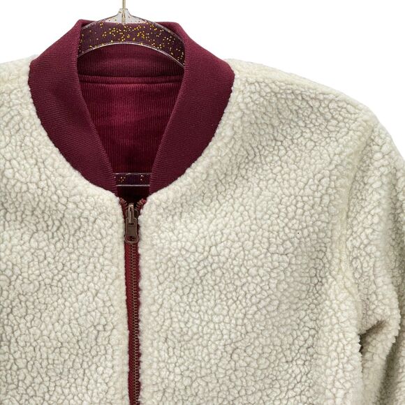 FAHERTY Reversible Surplus Bomber Corduroy Sherpa Jacket Maroon Pockets SZ S - Picture 6 of 12